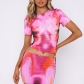 Women's fashion sexy print personality street style short T slim skirt suit S2B10957G