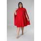 Women's fashion casual versatile loose solid color large pleated dress SL7065