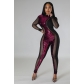 Women's long nightclub sequin perspective mesh sexy jumpsuit YM9310
