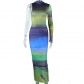 Long sleeve printed medium length pencil skirt pullover skirt round neck tight dress JD298239
