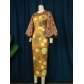 Polka dot round neck dress casual commuting printed lantern sleeve one-step skirt AM221131