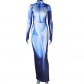 Standing neck tight-fitting dress medium length digital print long-sleeved glove pencil skirt JD298210