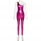 Women's sexy glossy imitation leather one-shoulder top with high waist and buttocks trousers suit K22S25458