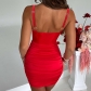 Sexy Deep V-Neck Pleated Waist Wrap Hip Dress Spicy Girl Backless Party Dress JY22593