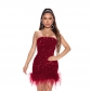 Fashionable new women's dress, bra and buttock skirt, celebrity feather sequin nightclub party dress YM9286