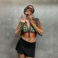 Women's fashion personality street photo 3D printing sexy low-cut zipper leaky navel top K22L25319