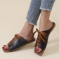 Large women's shoes, solid color lace up, flat bottom, low heel, square toe, sandals HWJ1769