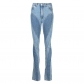 Trendy split jeans with slim legs and heavy stitching design show thin high-waist trousers WY5570