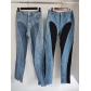 Trendy split jeans with slim legs and heavy stitching design show thin high-waist trousers WY5570