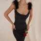 Genuine Feather Slim Slim Open Backpack Hip Long Dress Black Dress Evening Dress D1430