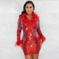 Fashion V-neck sequin buttock wrapped long-sleeved party dress CY900325