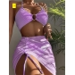 Split swimsuit Women's slim solid color sexy swimsuit neck hanging three-piece bikini AL666567074521