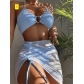Split swimsuit Women's slim solid color sexy swimsuit neck hanging three-piece bikini AL666567074521