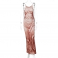 Fashion printing close-fitting light mature long dress with suspender backless dress D2C11371G