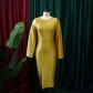 Round neck solid color fashion elegant cape dress D3180