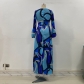 Blue Mid-raist Hepburn Style Commuter Dress Print Dress SM8785