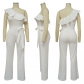 Wholesale of women's clothing Solid color ruffled jumpsuit with belt K10423