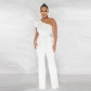 Wholesale of women's clothing Solid color ruffled jumpsuit with belt K10423