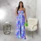 Sexy open back printed wide leg jumpsuit K10460