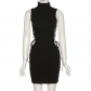 Women's fashion round-neck sleeveless sexy strapping cut-out body-fitting buttock dress K21D10792