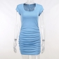Fashion casual pure color versatile short skirt design feeling shrink pleated slim wrap hip dress YJ22601