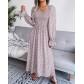 Square neck long sleeve holiday rayon dress pleated long skirt B8313