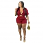 Large women's summer new style solid sexy short-sleeved shorts two-piece set S0287