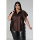 Faux leather shirt casual loose solid fat woman top S0289