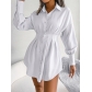 Casual lantern sleeve waist asymmetrical dress shirt skirt B8328