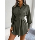 Casual lantern sleeve waist asymmetrical dress shirt skirt B8328
