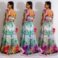Fashion women's flower color painting sleeveless V-neck dress X6268