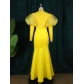 Lace gauze perspective banquet buttock skirt creative lantern sleeve show figure dress AM220615