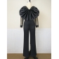 V-neck transparent yarn long-sleeved high-waisted jumpsuit fashion casual commuter women's dress AM221205