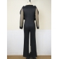 V-neck transparent yarn long-sleeved high-waisted jumpsuit fashion casual commuter women's dress AM221205