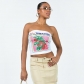 Graphic printed short bare-button bra vest for women's minority design casual versatile T-shirt JY23047