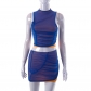 Mesh panel round neck sleeveless top with buttock skirt suit M22ST652
