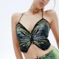 Neck strap large open back short spicy butterfly top M22TP185