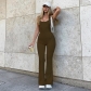 Clean color sleeveless twisted slim buttocks flared jumpsuit M23JP013