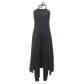 Temperament hanging neck sleeveless solid color open back loose top high waist pants suit M23008
