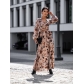 Fashion printing long-sleeved V-neck leaky waist sexy suit dress OLN960