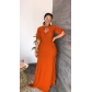 Large women's dress with solid color waist elegant dress XYL1190