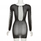 Fashion jacquard hollow-out round neck high waist slim short dress W22D24710