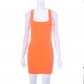 Fluorescent Heart Embroidery Dress Tight Tank Top Skirt J23DS060