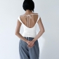 Solid Swing Neck Sleeveless Open Back Lace Up Sexy Tank Top T-shirt Y23TP062