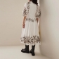 Round neck middle sleeve lace up waist design medium length women's floral print dress RNH28377