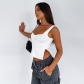Solid Square Neck Strap Pleated Open Back Tank Top T-shirt Y23TP031