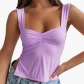 Solid Square Neck Strap Pleated Open Back Tank Top T-shirt Y23TP031