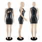 Sexy Slim Fit Imitation Leather Stamping Wrapped Hip Cut Out Dress D88194