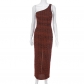 Patchwork Oblique Shoulder Sleeveless Dress Long Dress K23DS075