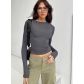 Women's casual long-sleeved T-shirt Spring and Autumn Solid Color Slim Fit Pullover T-shirt Women's Street Wear Bottom Top T702495240302
